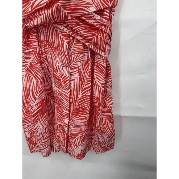 Talbots Button Tropical Palm Dress Women 8P Red White Mini Preppy Resortwear - Picture 7 of 8